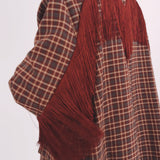 JOLENE BURGUNDY CHECKERED FRINGE BLAZER