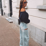 VIXIE DARK BLUE SWEATER WITH A BUILT-IN NECKLACE