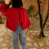 PARADISE RED OPEN BACK BLOUSE