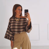 HARPER KHAKI CHECKERED BLOUSE