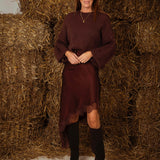 NOELLE BROWN ASYMMETRIC SATIN LACE SKIRT