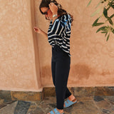 SOMAYA DARK BLUE STRIPED T-SHIRT