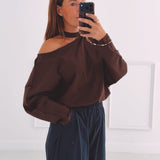 SAAR BROWN CUT-OUT SWEATER