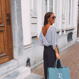 SEREN WHITE/DARK BLUE STRIPED T-SHIRT