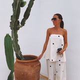 LEONOR ECRU LINEN POLKADOTS TWO-PIECE SET