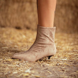 NADINE BEIGE SUEDE CAT HEEL BOOTS