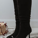 NIGHTFLARE BLACK SUEDE HEEL BOOTS