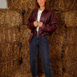 AMBUSH BURGUNDY LEATHER ZIP JACKET