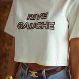 RIVE GAUCHE ECRU CROPPED T-SHIRT