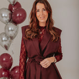 BIRTHDAY GIRL BURGUNDY SLEEVELESS BLAZER