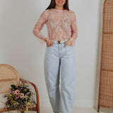 ELENA LIGHT PINK LACE LONGSLEEVE TOP