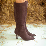 THORNFIELD BROWN SUEDE HEEL BOOTS