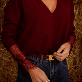 KODA BORDEAUX LACE V-NECK PULL