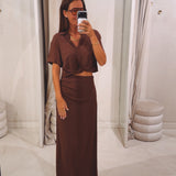 ISOLDE BROWN LINEN TWO-PIECE SET