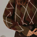 CUDDLE UP  KHAKI/BROWN ARGYLE SWEATER