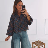 CELIA BROWN/BLUE CHECKERED BLOUSE
