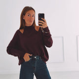 ESTER BURGUNDY CUT-OUT PULLOVER