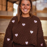 LOVELY BROWN HEART KNITTED SWEATER