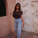 TAHANI BROWN OFF SHOULDER TOP