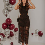 FESTIVE BROWN LACE CUT-OUT DRESS