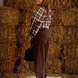 NOEMIE BROWN CHECKERED EMBROIDERED BLOUSE