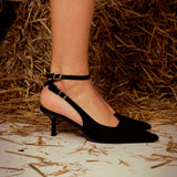 ULENNA BLACK SLINGBACK SUEDE HEELS