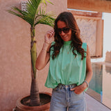 GHIZLANE LIGHT GREEN OPEN BACK BLOUSE