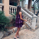 GIRONA BURGUNDY LAYER HALTER DRESS