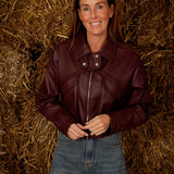 VERONICA BURGUNDY LEATHER ZIP JACKET