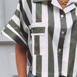 PIPPA KHAKI/WHITE STRIPED BLOUSE