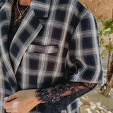 MAYARO DARK BLUE SHORTSLEEVE CHECKERED BLAZER