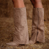 LIZZIE BEIGE SUEDE FOLD OVER BOOTS