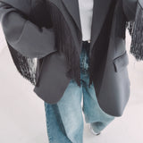 PRE-ORDER JOLENE DARK GREY FRINGE BLAZER
