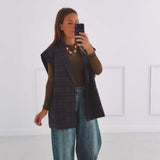 UMA DARK BLUE CHECKERED SLEEVELESS BLAZER