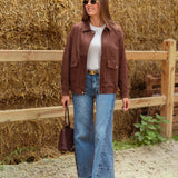 ELODIE BROWN SUEDE BOMBER JACKET