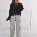 INEZ DARK BLUE LONGSLEEVE SHIRT WITH LACE