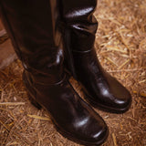 ZOEY BLACK SHINY LEATHER HEEL BOOTS