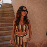 SELOUANE BROWN/KHAKI CROCHET TWO-PIECE SET
