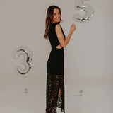 FESTIVE BLACK LACE CUT-OUT DRESS