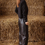 DANICA WIDE BLACK LEATHER PANTS