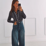 LIORA DARK BLUE STRIPED BUTTON PULL