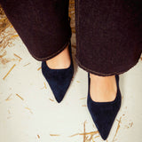ULENNA DARK BLUE SLINGBACK SUEDE HEELS