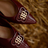 BENNETT POINTED BURGUNDY LEATHER FLATS