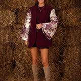 HANNELIS BURGUNDY FLOWER SLEEVE BLAZER