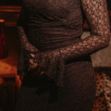 HOLLY JOLLY BROWN LONG LACE DRESS