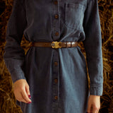 MISTY MORNING DARK BLUE DENIM DRESS