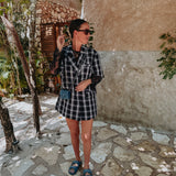 MAYARO DARK BLUE SHORTSLEEVE CHECKERED BLAZER