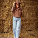 SKYLAR CAMEL SUEDE BUTTON BLOUSE