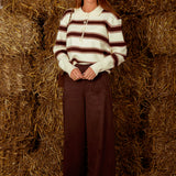 SAILOR ECRU STRIPED POLO SWEATER