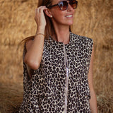 ZIVA BEIGE LEOPARD SLEEVELESS JACKET